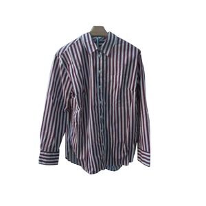 Talbots Button Down Shirt S Burgundy White Striped‎ Cotton Long Sleeve Classic